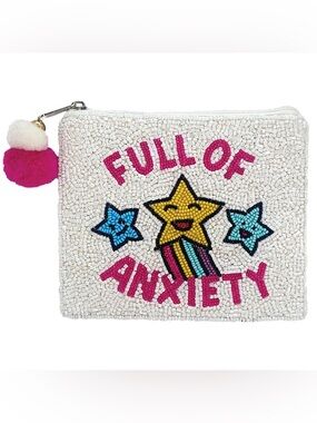 Nu Shuz Key West Multicolor Hand-Beaded 'Full of Anxiety' White Coin Pouch